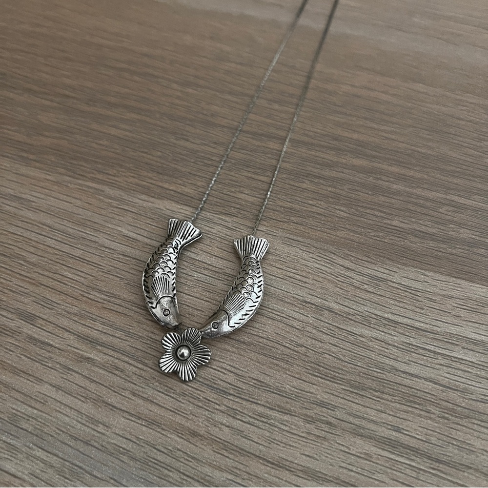 2 Fish & A Rose Silver Necklace - Picture 2 of 9